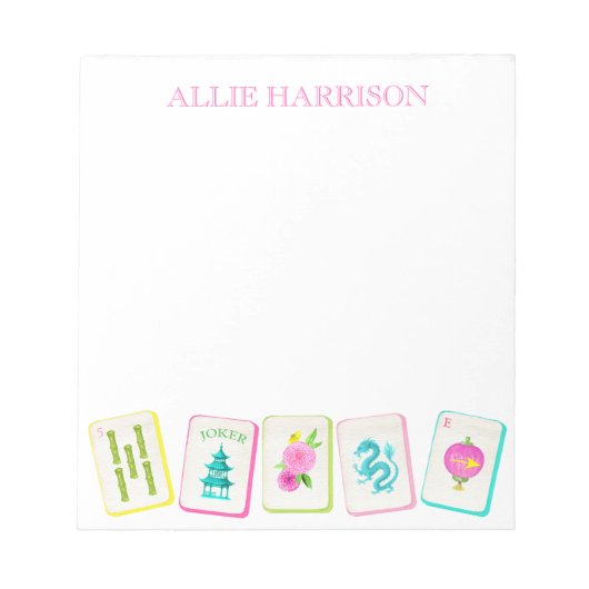 Waterverf Bright Mahjong Tegels gepersonaliseerd Notitieblok (Voorkant)