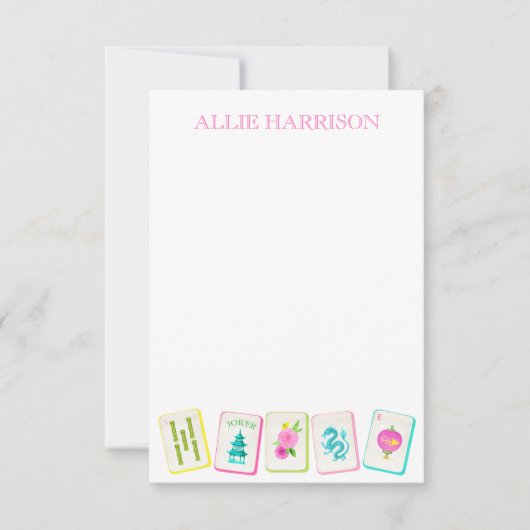 Waterverf Bright Mahjong Tegels gepersonaliseerd Notitiekaartje (Voorkant)