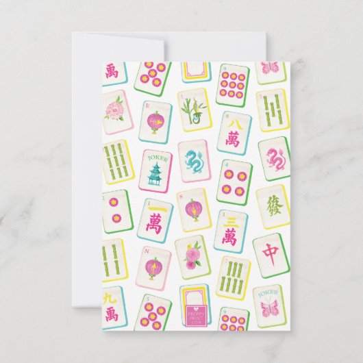 Waterverf Bright Mahjong Tegels gepersonaliseerd Notitiekaartje (Achterkant)
