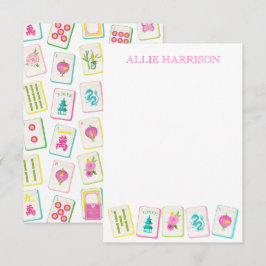 Waterverf Bright Mahjong Tegels gepersonaliseerd Notitiekaartje