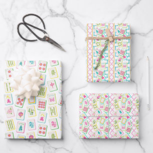 Waterverf Bright Mahjong Tegels Inpakpapier Vel