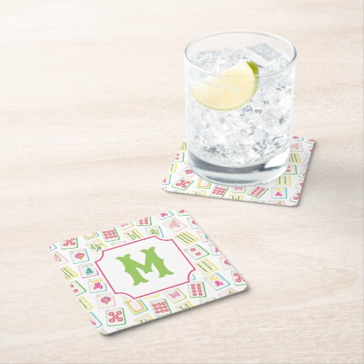 Waterverf Bright Mahjong Tegels Monogram Kartonnen Onderzetters (Insitu)