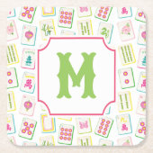 Waterverf Bright Mahjong Tegels Monogram Kartonnen Onderzetters (Voorkant)