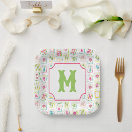 Waterverf Bright Mahjong Tegels Monogram Papieren Bordje