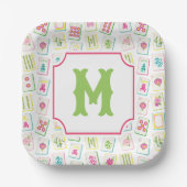 Waterverf Bright Mahjong Tegels Monogram Papieren Bordje (Voorkant)