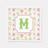 Waterverf Bright Mahjong Tegels Monogram Servet (Voorkant)