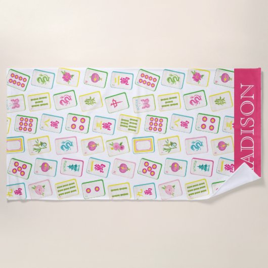 Waterverf Bright Mahjong Tegels Monogram Strandlaken (Voorkant)