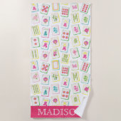 Waterverf Bright Mahjong Tegels Monogram Strandlaken (Voorkant)