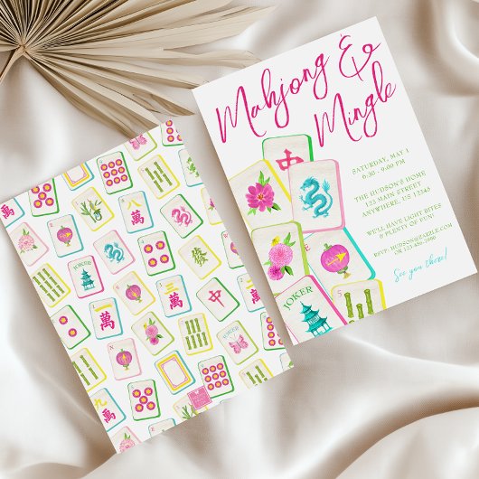 Waterverf Bright Mahjong Tegels Party Kaart