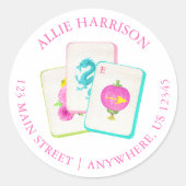 Waterverf Bright Mahjong Tegels Retouradres Ronde Sticker (Voorkant)