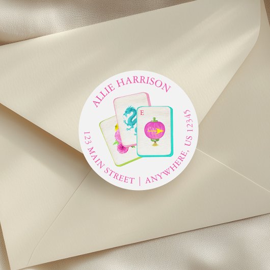 Waterverf Bright Mahjong Tegels Retouradres Ronde Sticker