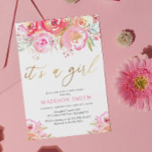Waterverf Bright Pink Floral Baby Girl Shower Kaart