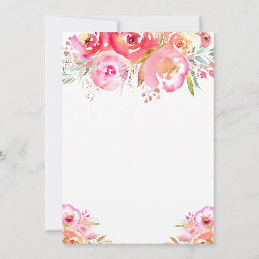 Waterverf Bright Pink Floral Baby Girl Shower Kaart (Achterkant)