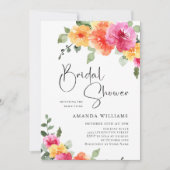 Waterverf Bright Pink Flower Vrijgezellenfeest Fot Kaart (Voorkant)