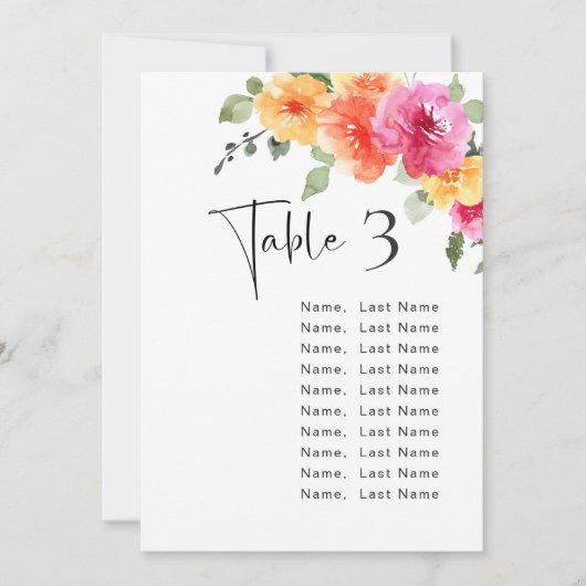 Waterverf Bright Pink Flowers Tafelnummer Kaarten (Voorkant)