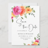 Waterverf Bright Pink Flowers Trouwfoto Save The Date (Voorkant)