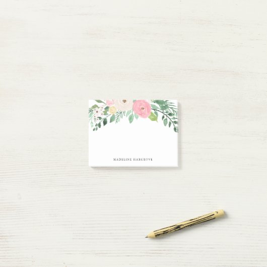 Waterverf Bright Pink & White Floral gepersonalise Post-it® Notes (Op bureau)