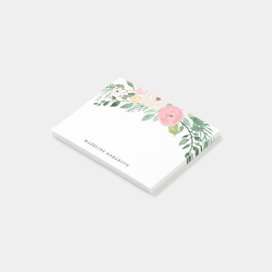 Waterverf Bright Pink & White Floral gepersonalise Post-it® Notes (Schuin)