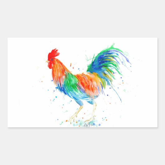 Waterverf Bright Rooster Print Rechthoekige Sticker (Voorkant)