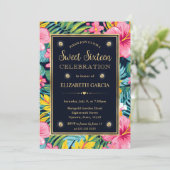 Waterverf Bright Tropical Preppy Flowers Sweet 16 Kaart (Staand voorkant)