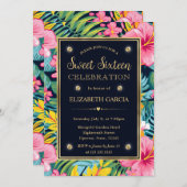 Waterverf Bright Tropical Preppy Flowers Sweet 16 Kaart (Voorkant / Achterkant)