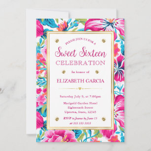 Waterverf Bright Tropical Preppy Flowers Sweet 16 Kaart