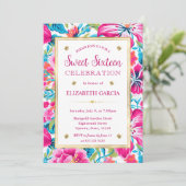 Waterverf Bright Tropical Preppy Flowers Sweet 16 Kaart (Staand voorkant)