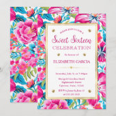 Waterverf Bright Tropical Preppy Flowers Sweet 16 Kaart (Voorkant / Achterkant)