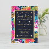 Waterverf Bright Tropical Preppy Flowers Sweet 16 Kaart (Staand voorkant)