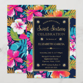 Waterverf Bright Tropical Preppy Flowers Sweet 16 Kaart (Voorkant / Achterkant)