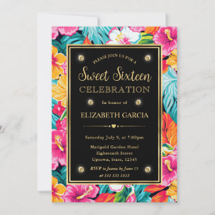 Waterverf Bright Tropical Preppy Flowers Sweet 16 Kaart