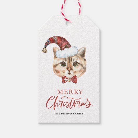 Waterverf British Shorthair Cat Merry Kerstmis Cadeaulabel (Voorkant)