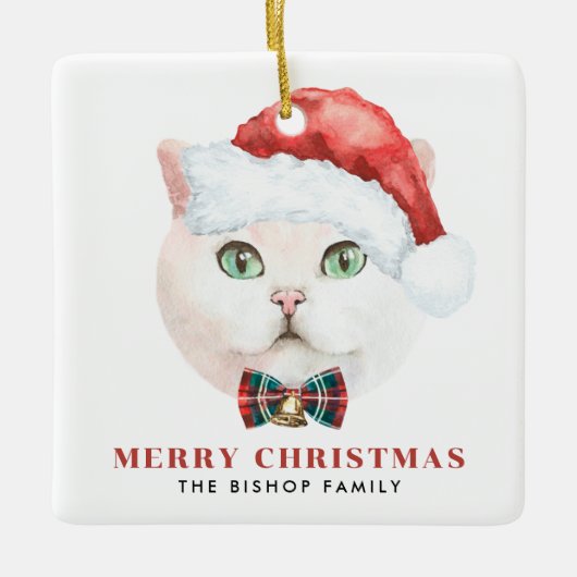 Waterverf British Shorthair Cat Merry Kerstmis Keramisch Ornament (Voorkant)