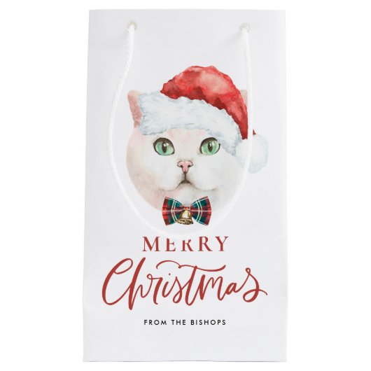 Waterverf British Shorthair Cat Merry Kerstmis Klein Cadeauzakje (Voorkant)