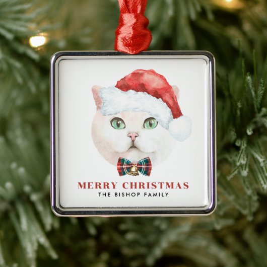 Waterverf British Shorthair Cat Merry Kerstmis Metalen Ornament (Boom)