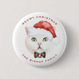 Waterverf British Shorthair Cat Merry Kerstmis Ronde Button 5,7 Cm