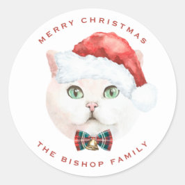 Waterverf British Shorthair Cat Merry Kerstmis Ronde Sticker