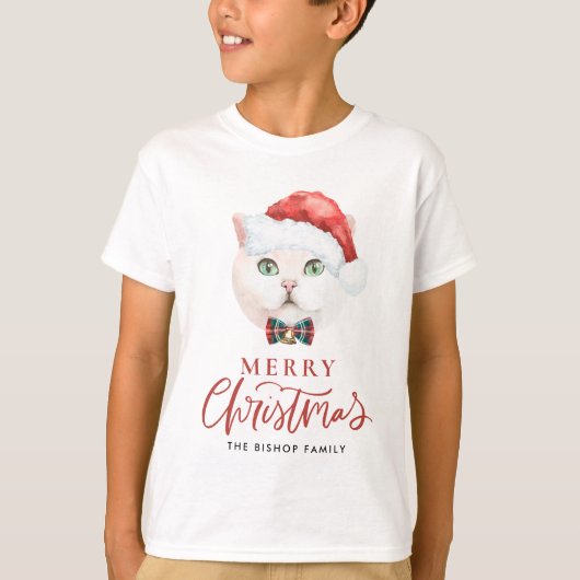 Waterverf British Shorthair Cat Merry Kerstmis T-shirt (Voorkant)