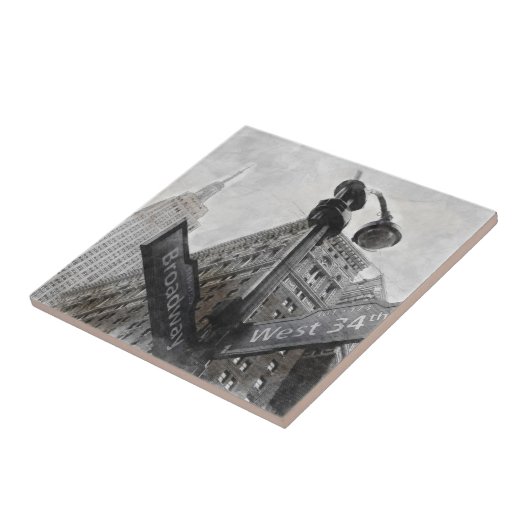 Waterverf Broadway Hoek Teken Keramische Tegel NYC Tegeltje (Zijkant)