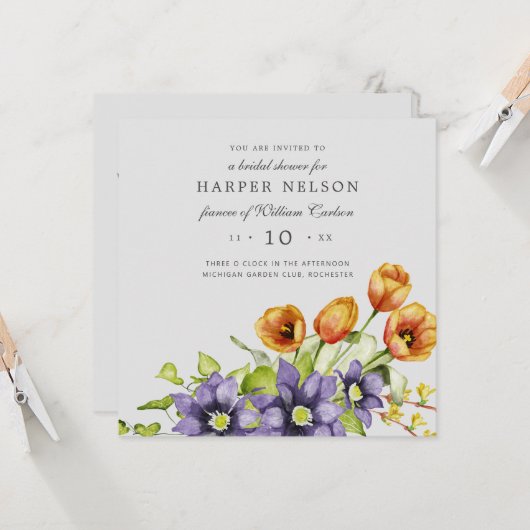 Waterverf bronbloemen met vrijgezellenfeest inv kaart (Voorkant / Achterkant in situ)