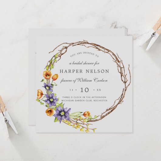 Waterverf bronbloemen met vrijgezellenfeest kaart (Voorkant / Achterkant in situ)