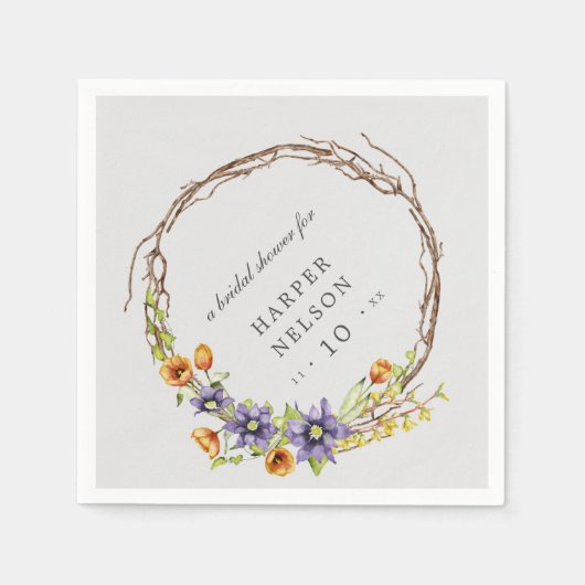 Waterverf bronbloemen met vrijgezellenfeest servet (Voorkant)