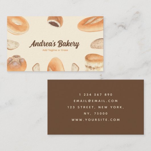 Waterverf Brood houdt bakkerij gebak Visitekaartje (Voorkant / Achterkant)