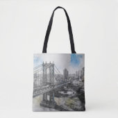 Waterverf Brooklyn Bridge Canvas tas – Elegant NYC (Voorkant)