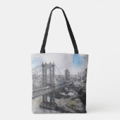Waterverf Brooklyn Bridge Canvas tas – Elegant NYC (Achterkant)