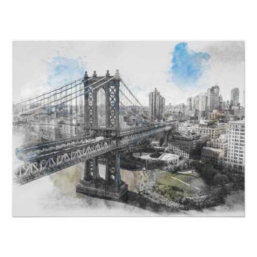 Waterverf Brooklyn Bridge Fotoprint – Elegant Foto Afdruk (Voorkant)