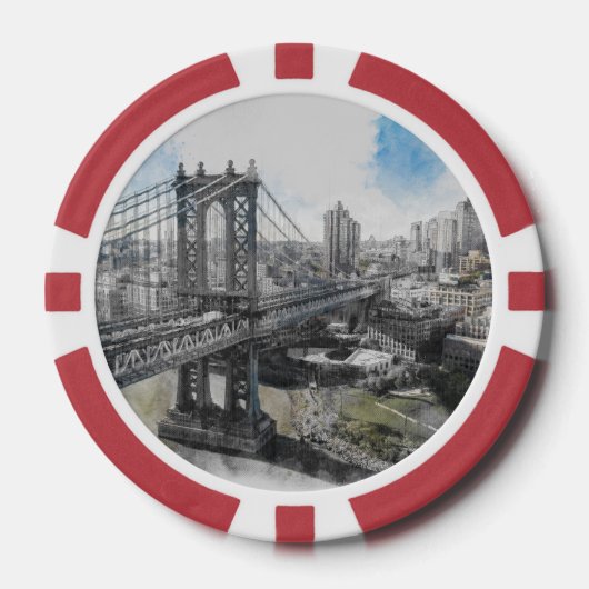 Waterverf Brooklyn Bridge Poker Chips – Artistiek (Voorkant)