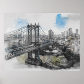 Waterverf Brooklyn Bridge Poster – Elegant NYC (Voorkant)