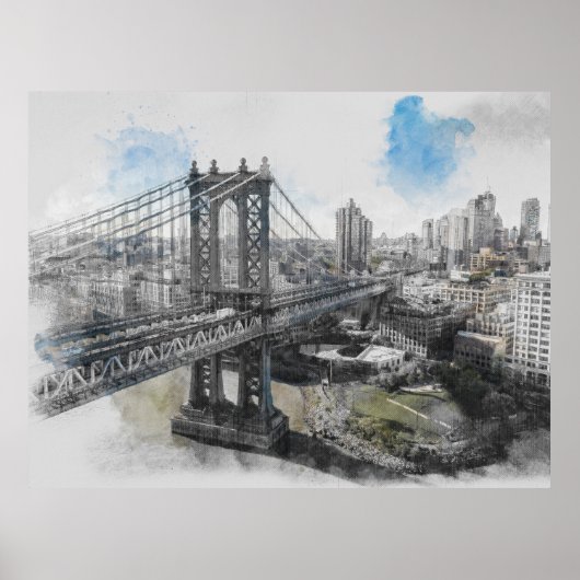 Waterverf Brooklyn Bridge Poster – Elegant NYC (Voorkant)
