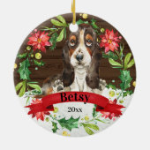 Waterverf Brown Basset Hound Cute Dog Kerstmis Keramisch Ornament (Achterkant)